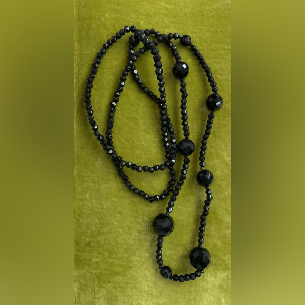Antique Whitby Jet Mourning Beads 42”